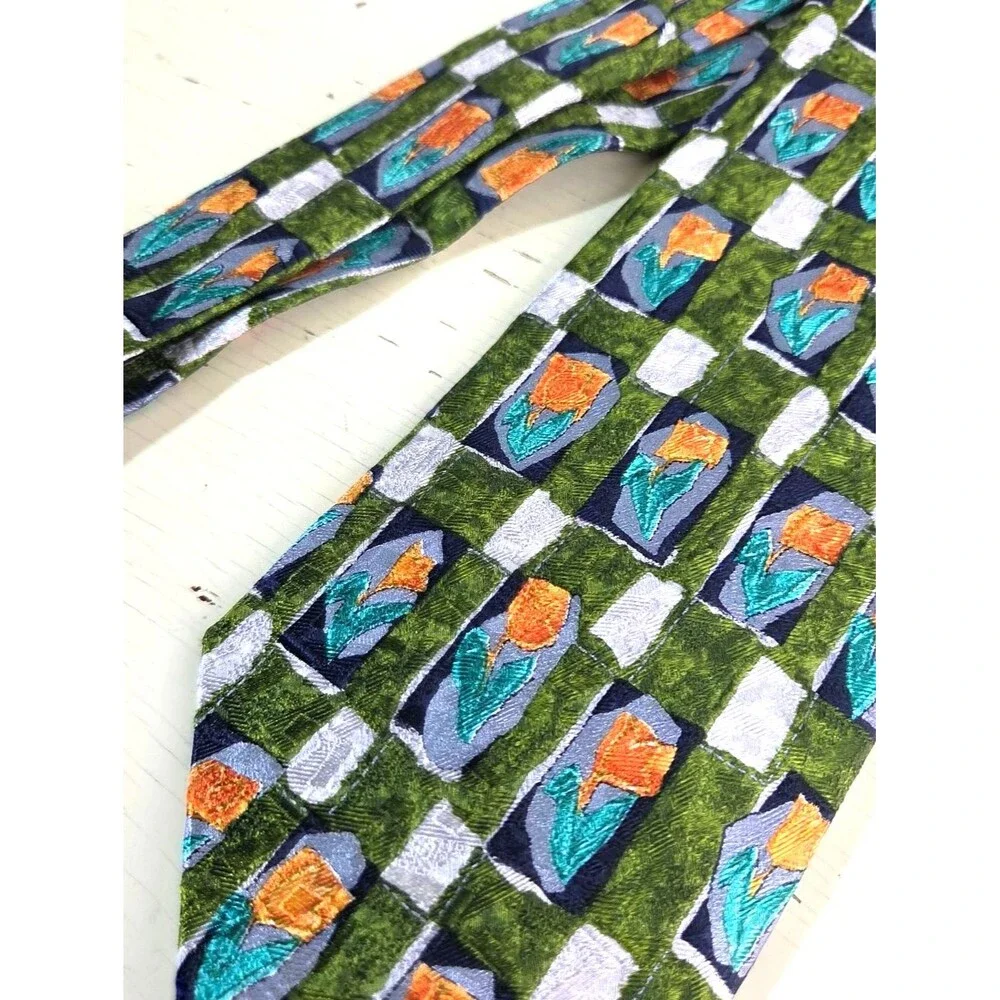 Ermenegildo Zegna Silk Tie Tulip Geometric Floral Pattern Made In Italy Designer